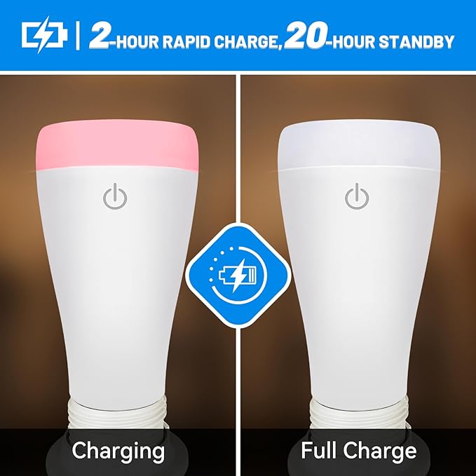 DualGlow Rechargeable Light Bulbs with Remote, Lamp Socket + USB Rechargeable Battery Light Bulb, 3 Color Temperatures and Dimmable Battery Operated Light Bulb, A19, Up to 20 Hours