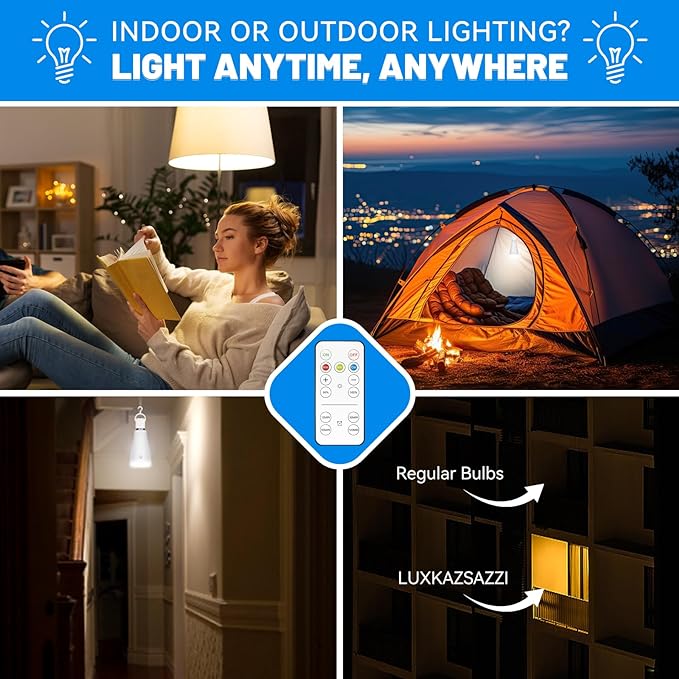 DualGlow Rechargeable Light Bulbs with Remote, Lamp Socket + USB Rechargeable Battery Light Bulb, 3 Color Temperatures and Dimmable Battery Operated Light Bulb, A19, Up to 20 Hours